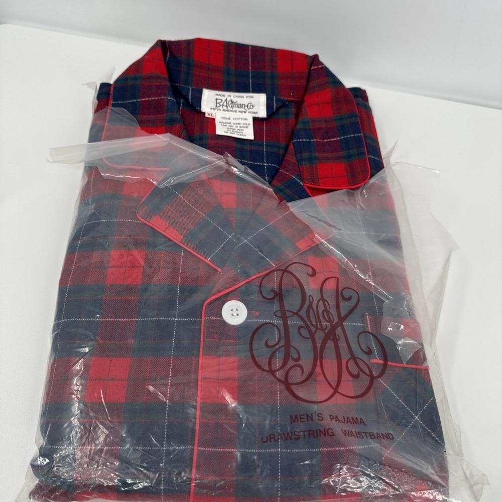 VTG B. Altman & Co men's pajama set red & navy plaid XL New Dead‎ Stock Cotton